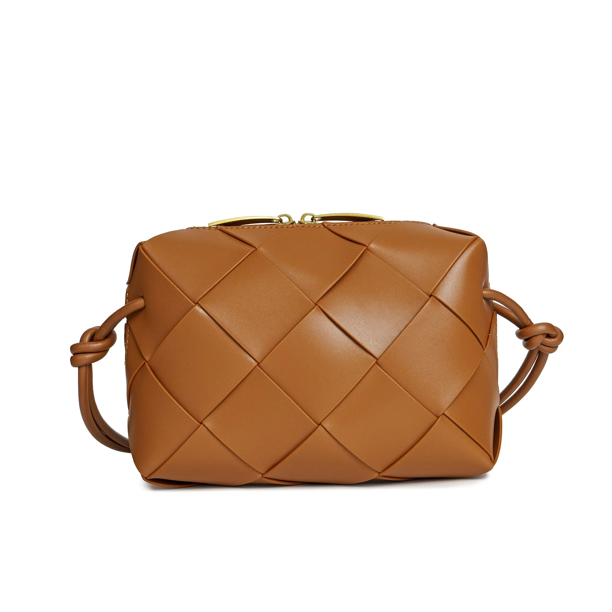 Smooth Woven Leather Top-Handle Crossbody/Shoulder Bag