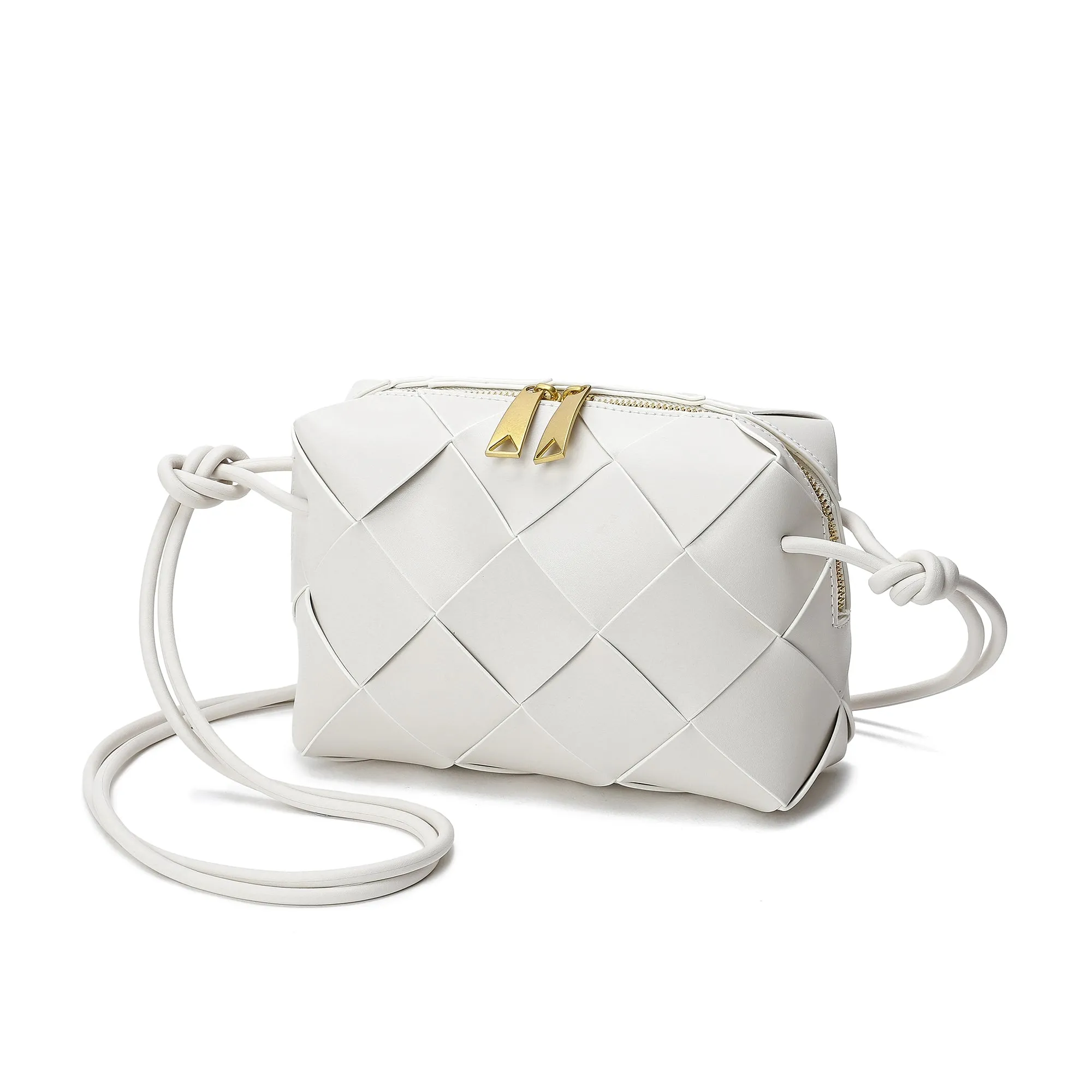 Smooth Woven Leather Top-Handle Crossbody/Shoulder Bag