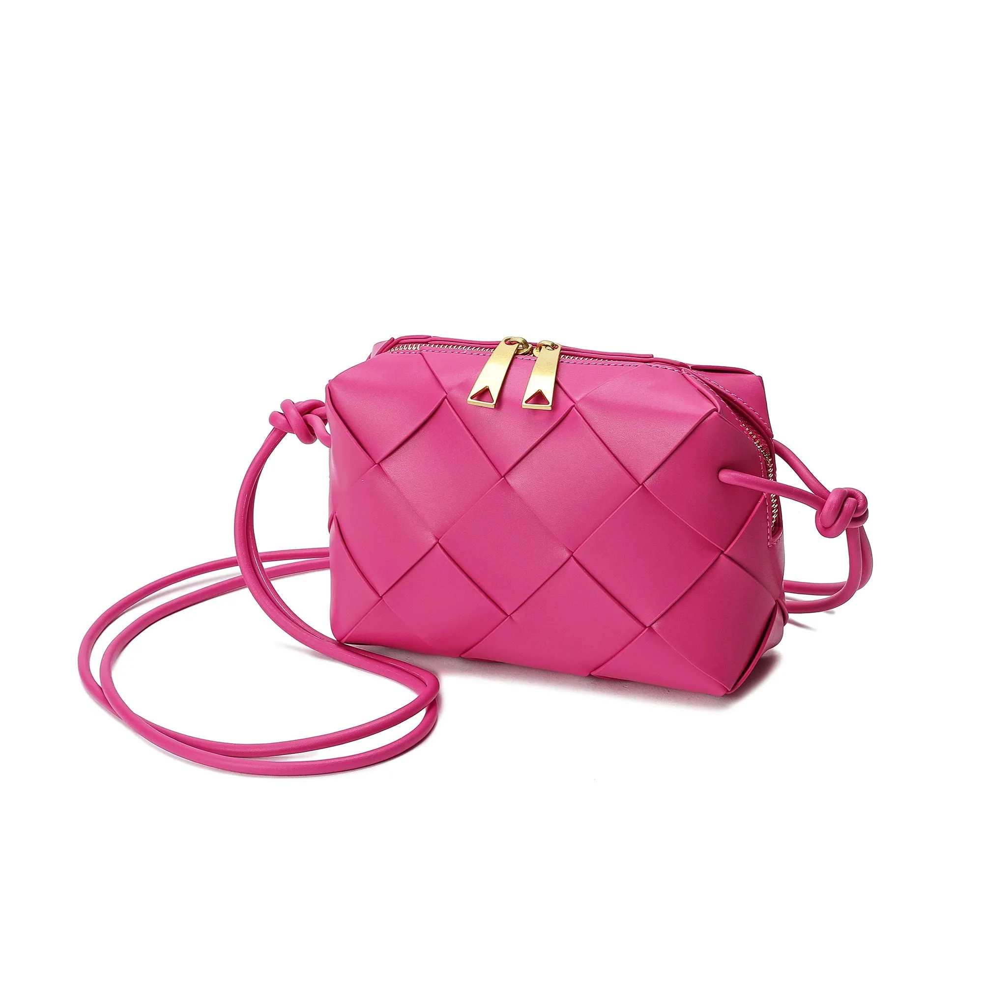 Smooth Woven Leather Top-Handle Crossbody/Shoulder Bag
