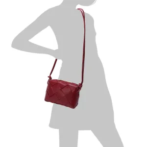 Smooth Woven Leather Top-Handle Crossbody/Shoulder Bag