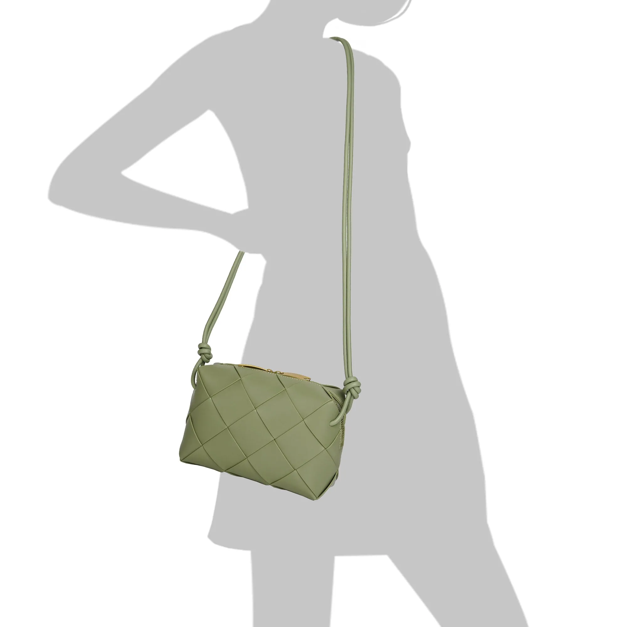 Smooth Woven Leather Top-Handle Crossbody/Shoulder Bag
