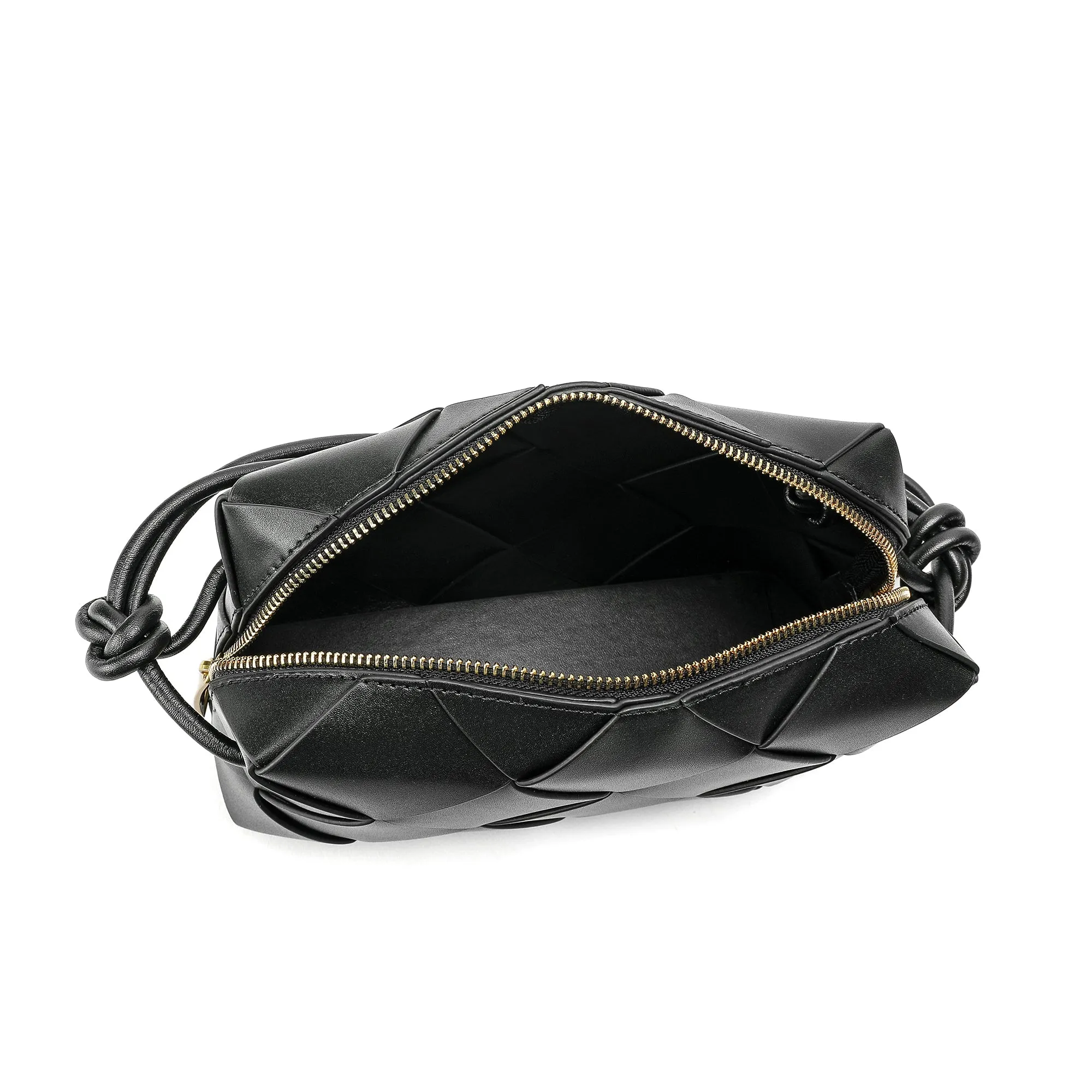 Smooth Woven Leather Top-Handle Crossbody/Shoulder Bag