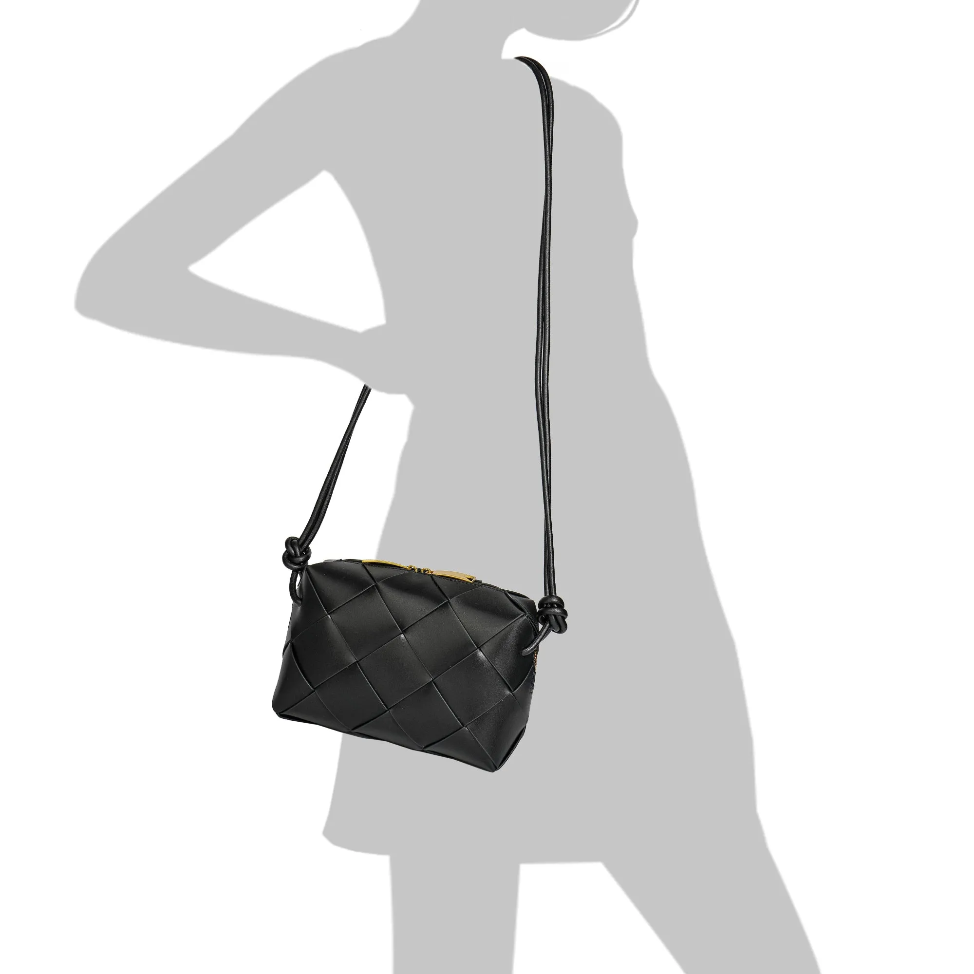 Smooth Woven Leather Top-Handle Crossbody/Shoulder Bag