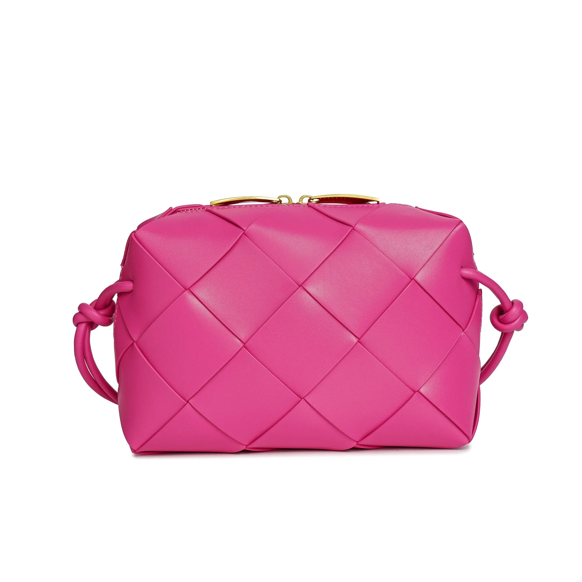 Smooth Woven Leather Top-Handle Crossbody/Shoulder Bag