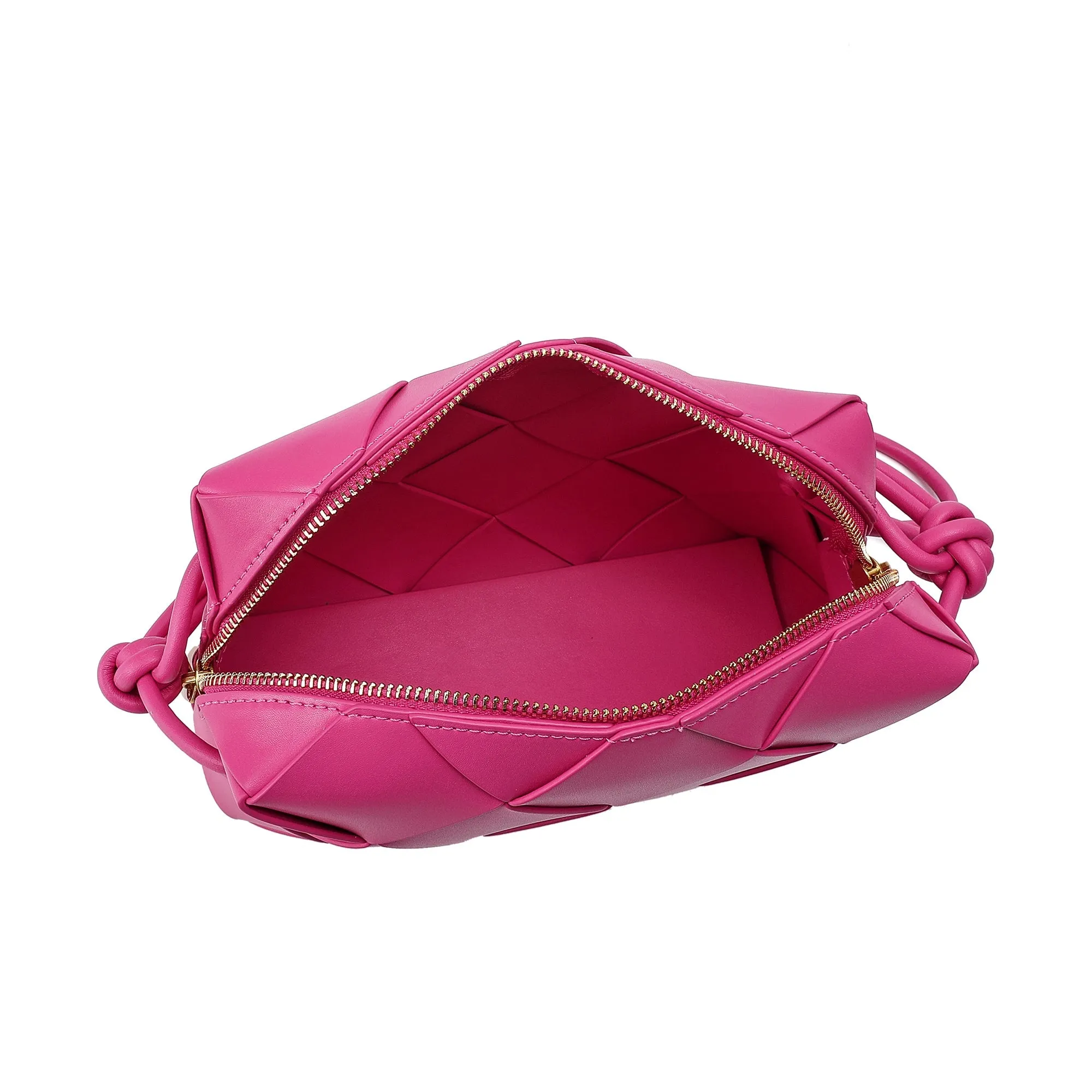 Smooth Woven Leather Top-Handle Crossbody/Shoulder Bag