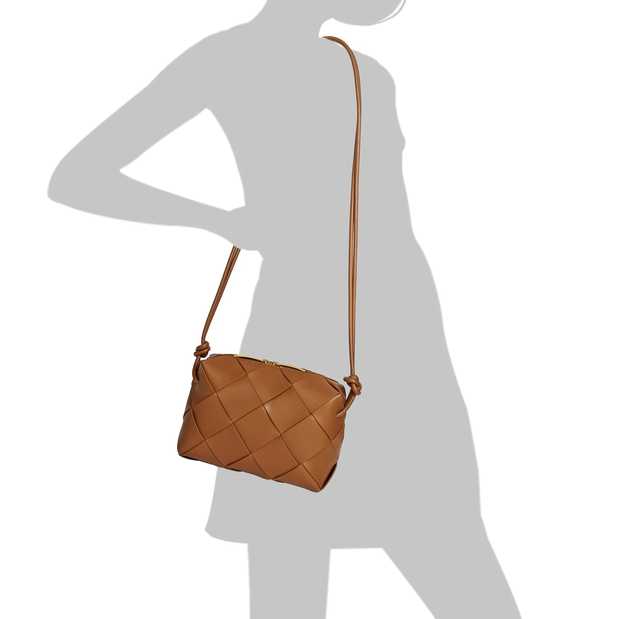 Smooth Woven Leather Top-Handle Crossbody/Shoulder Bag
