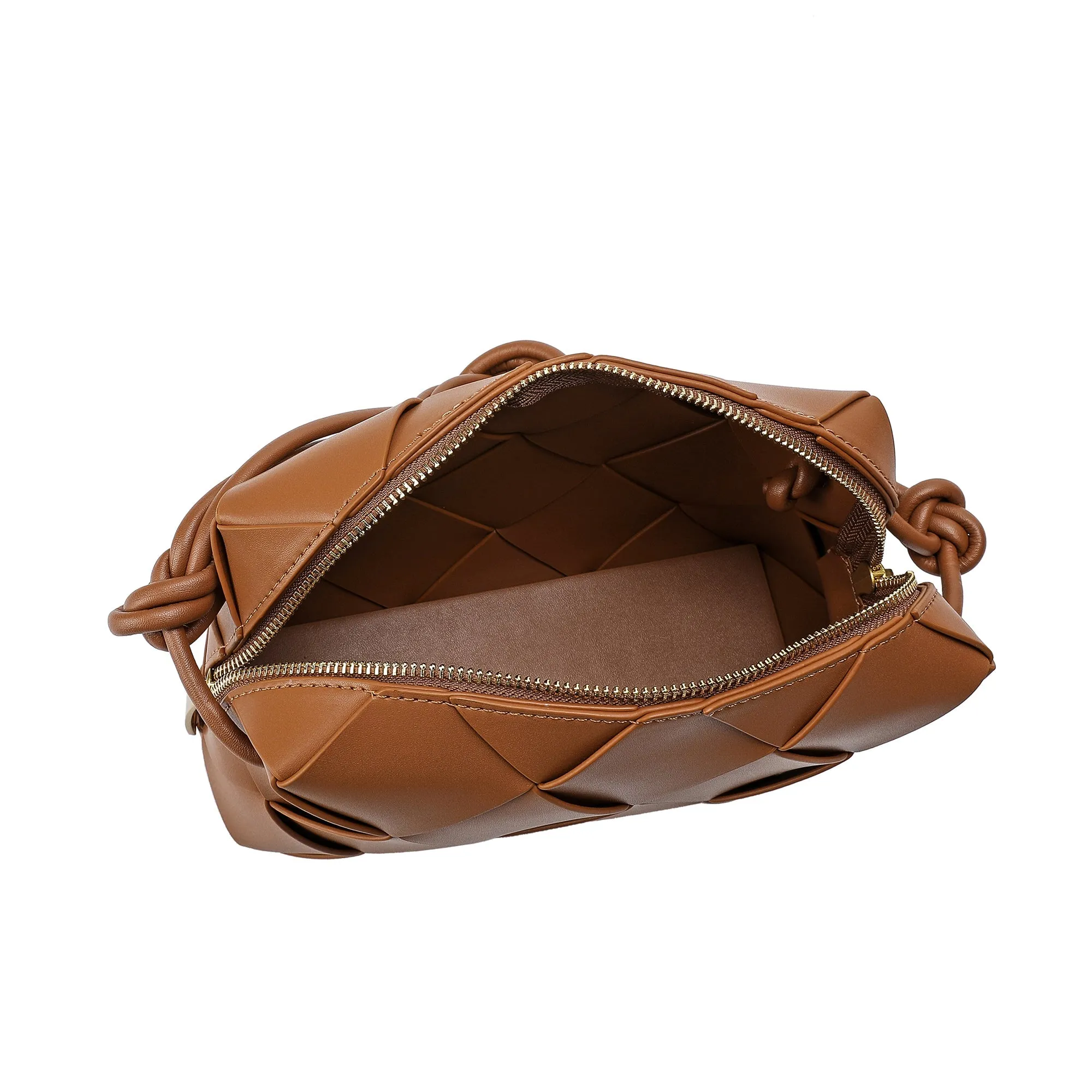 Smooth Woven Leather Top-Handle Crossbody/Shoulder Bag