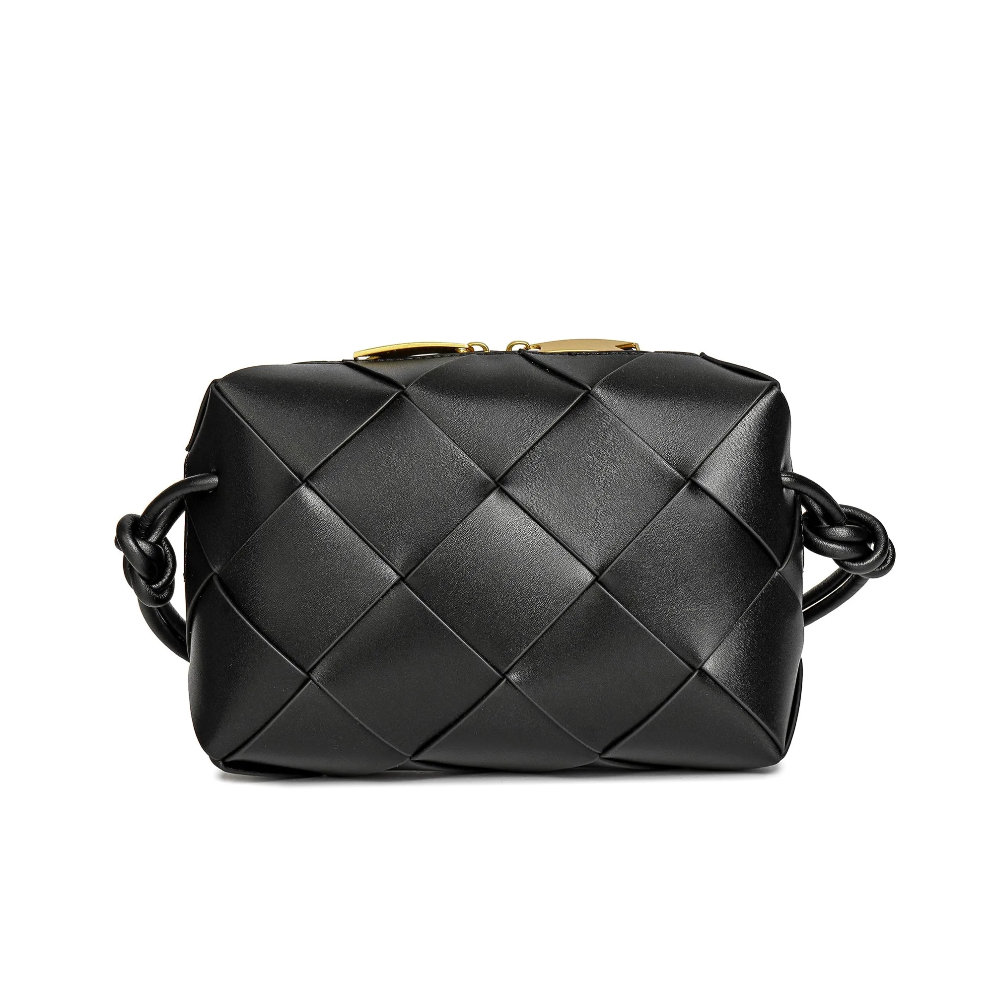 Smooth Woven Leather Top-Handle Crossbody/Shoulder Bag