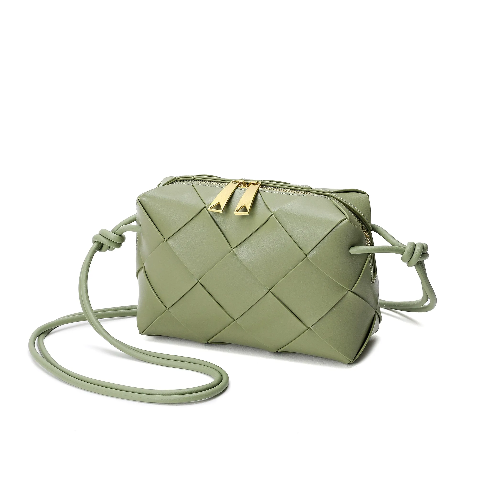 Smooth Woven Leather Top-Handle Crossbody/Shoulder Bag