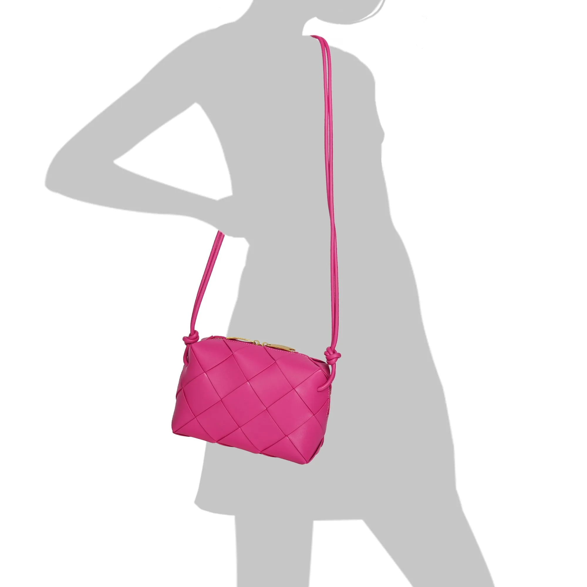 Smooth Woven Leather Top-Handle Crossbody/Shoulder Bag