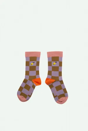 Socks - Checkerboard Soil Green & Blooming Purple