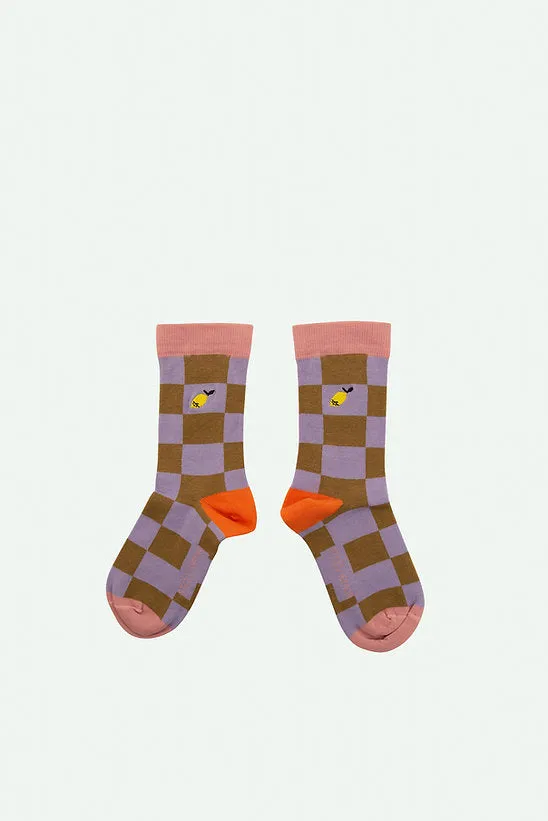 Socks - Checkerboard Soil Green & Blooming Purple