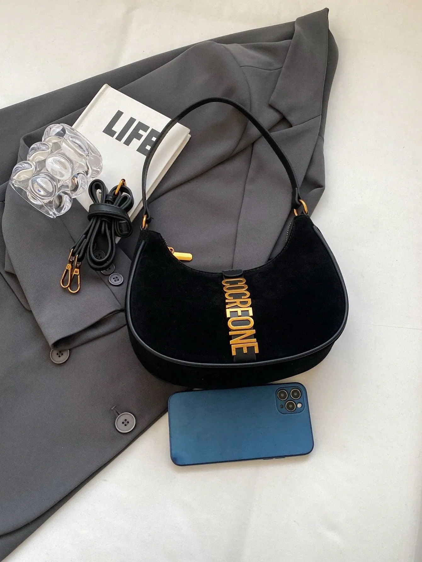 Solid Color Pu Fabric Single Shoulder Crescent Bag
