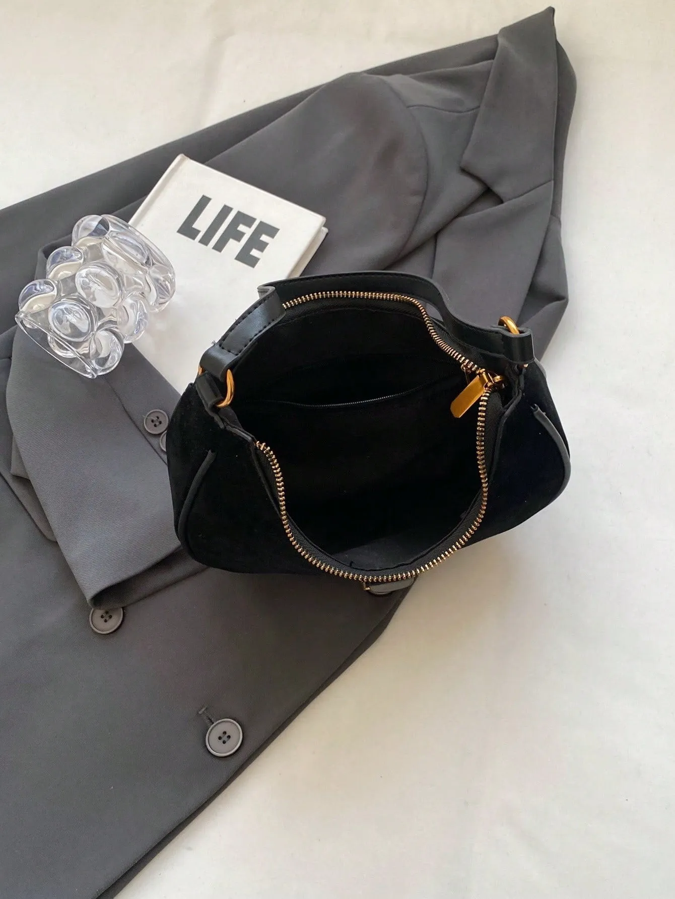 Solid Color Pu Fabric Single Shoulder Crescent Bag