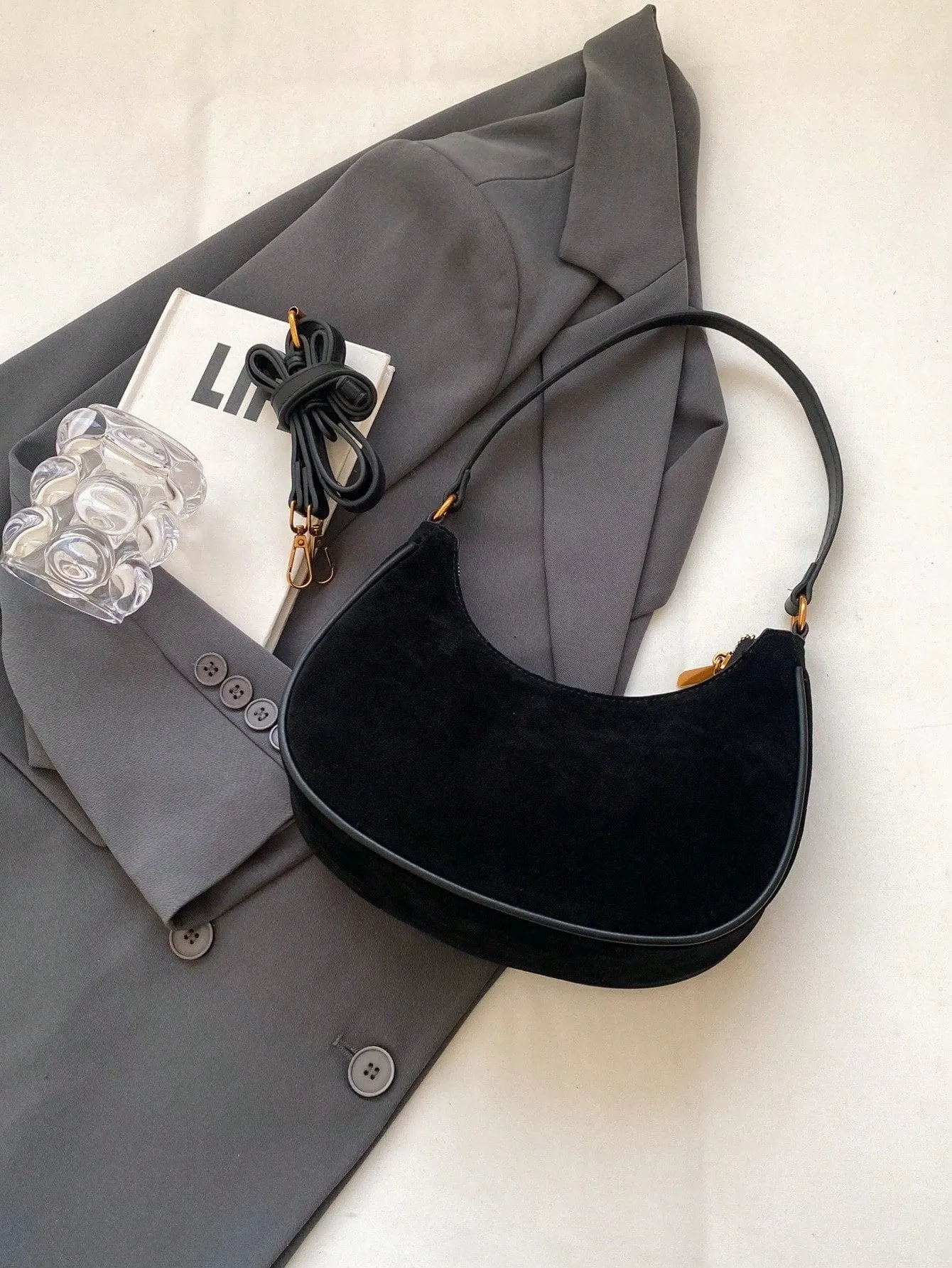 Solid Color Pu Fabric Single Shoulder Crescent Bag