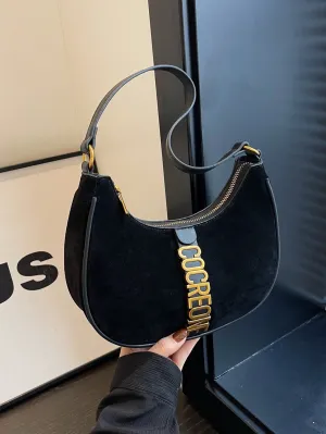 Solid Color Pu Fabric Single Shoulder Crescent Bag
