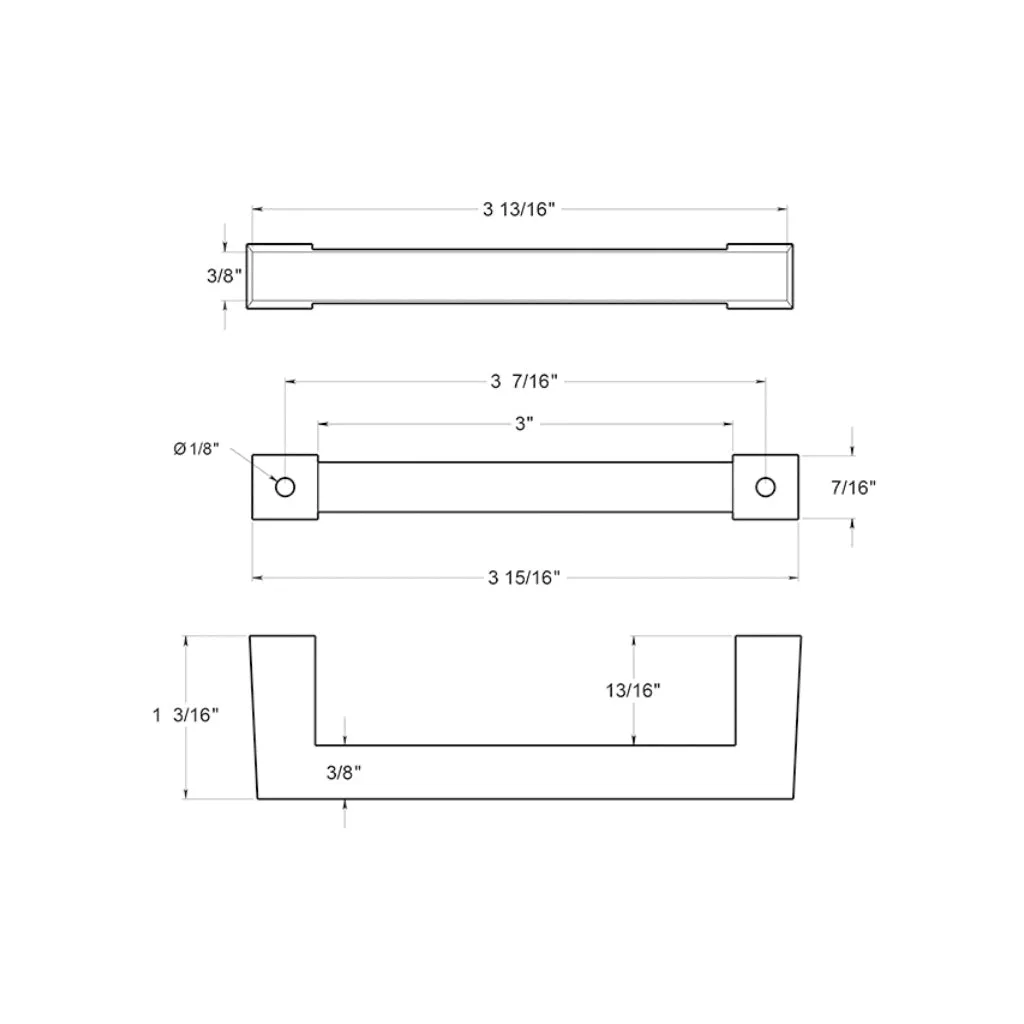 Square Cabinet Pull Handle - Cabinet Mount - 4" Brass/Brushed Brass