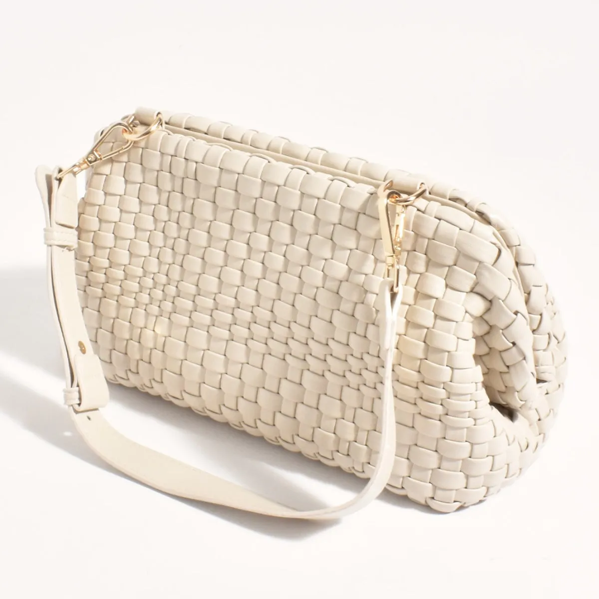 Stassi Woven Structured Shoulder Bag (Cream)