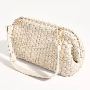 Stassi Woven Structured Shoulder Bag (Cream)