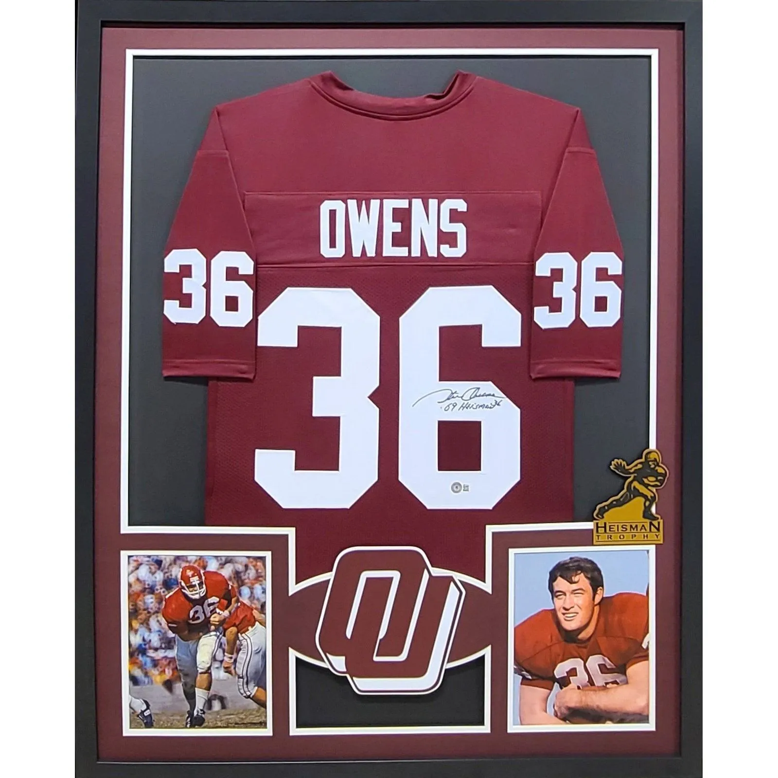 Steve Owens Autographed Signed Framed Oklahoma Heisman Jersey BECKETT