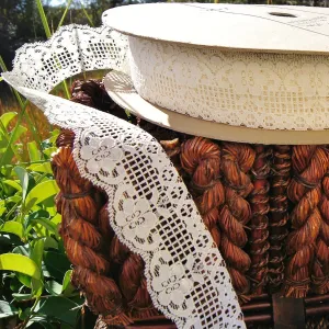 Stiff Vintage Floral Filet Style Lace Trim 2" wide