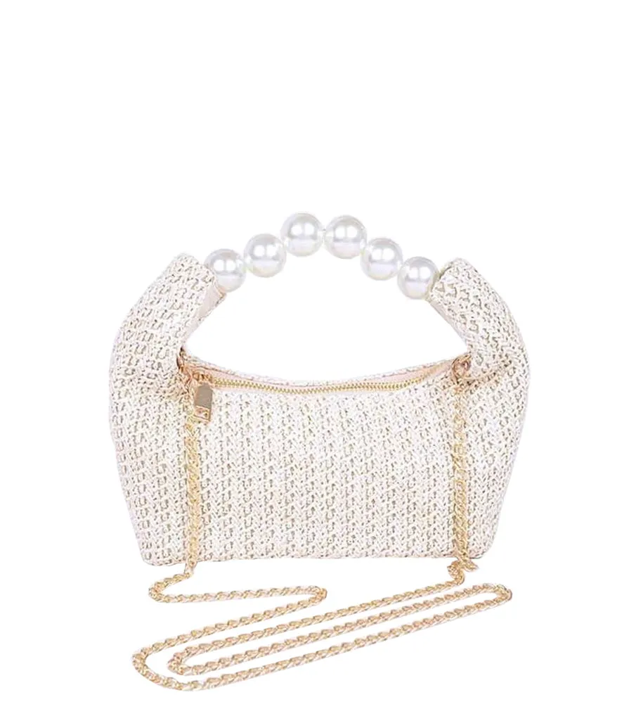 STRAW PEARL BOW BAG