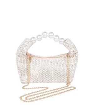 STRAW PEARL BOW BAG