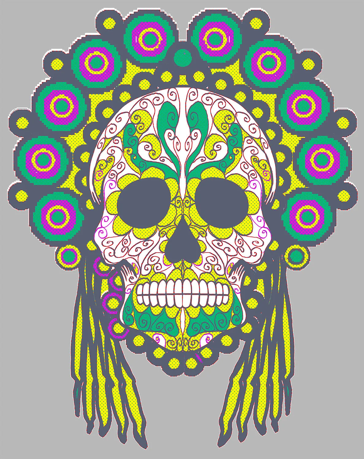 Sugar Skull Head Dress Skull Men's T-shirt (Heather Grey)