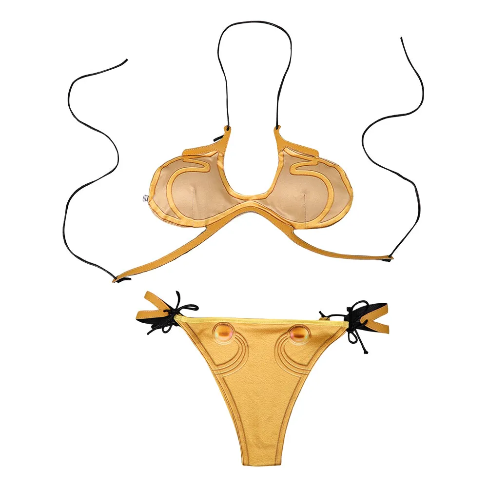 SW Princess Leia Original Yellow Bikinis Swimsuit Swimwear Cosplay Costume Outfits