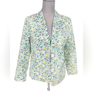 Talbots White and Blue Floral Blazer with Notched Lapel