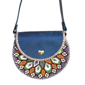 TAMBORA EXCHANGE Handcrafted Leather & Suede Shoulder / Crossbody Bag - Navy