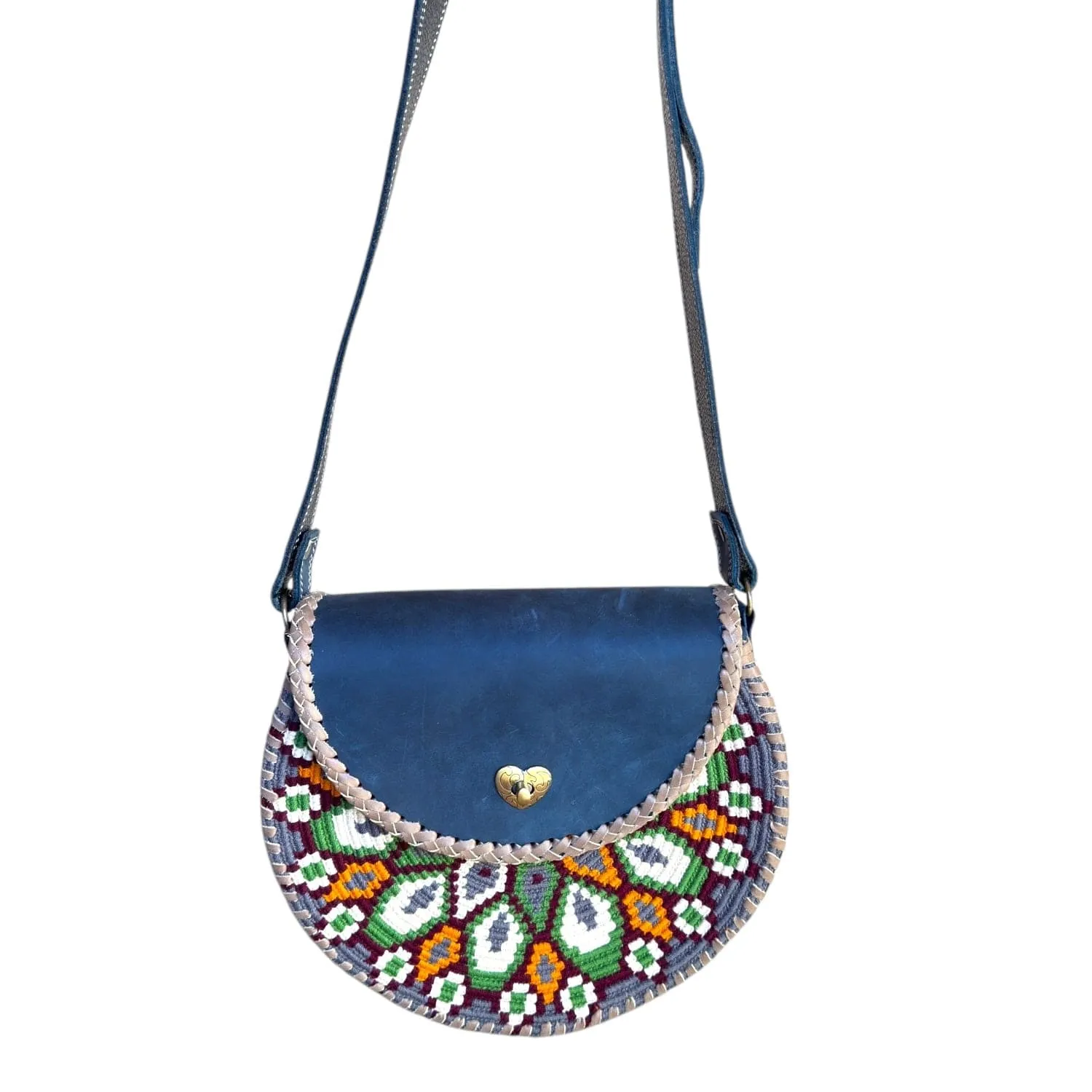 TAMBORA EXCHANGE Handcrafted Leather & Suede Shoulder / Crossbody Bag - Navy