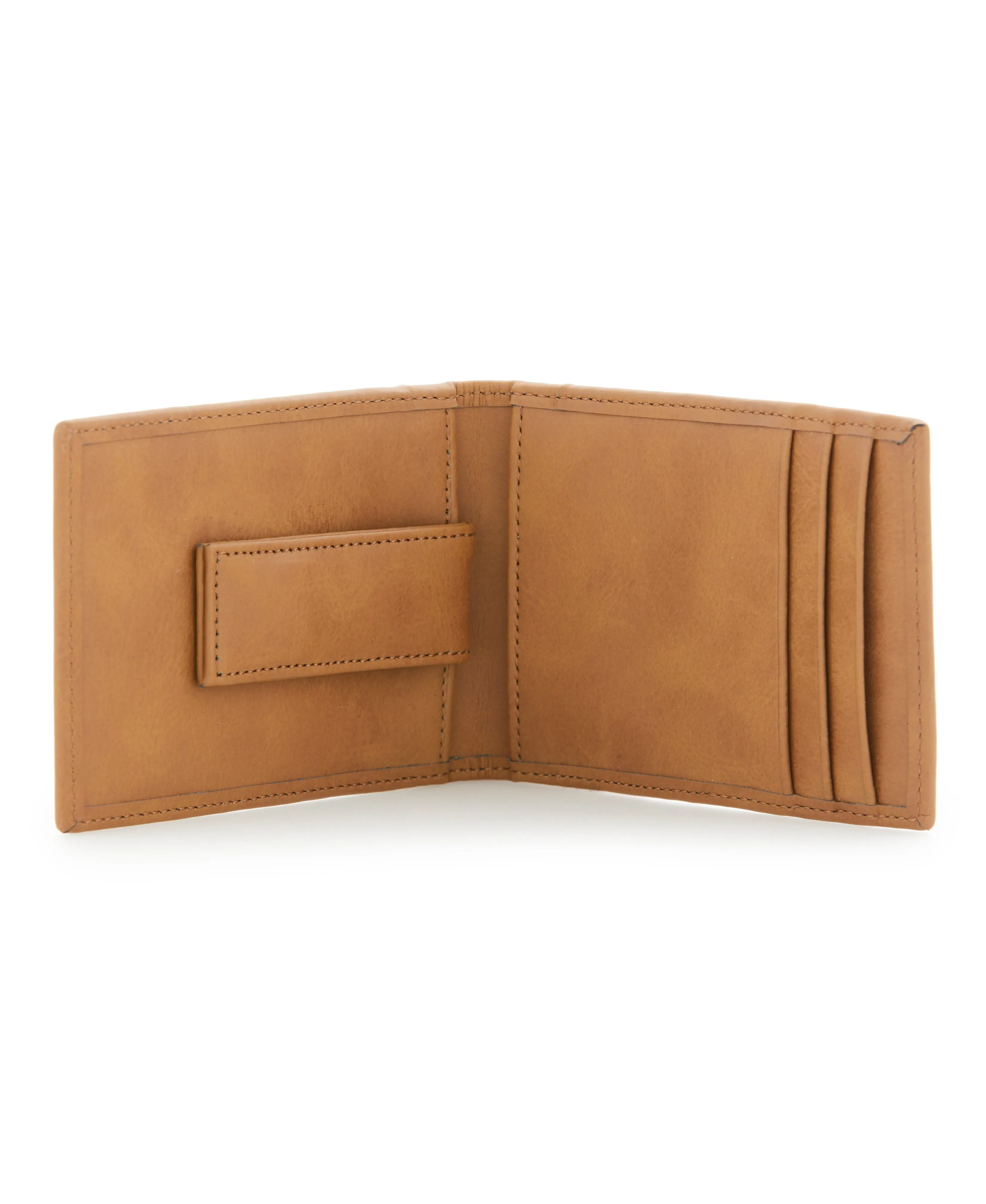 Tan Leather Money Clip Wallet