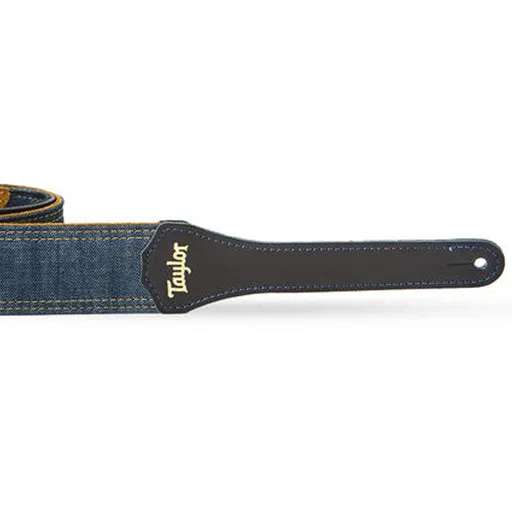 Taylor Blue Denim Guitar Strap, Navy Leather Edges, 2inch