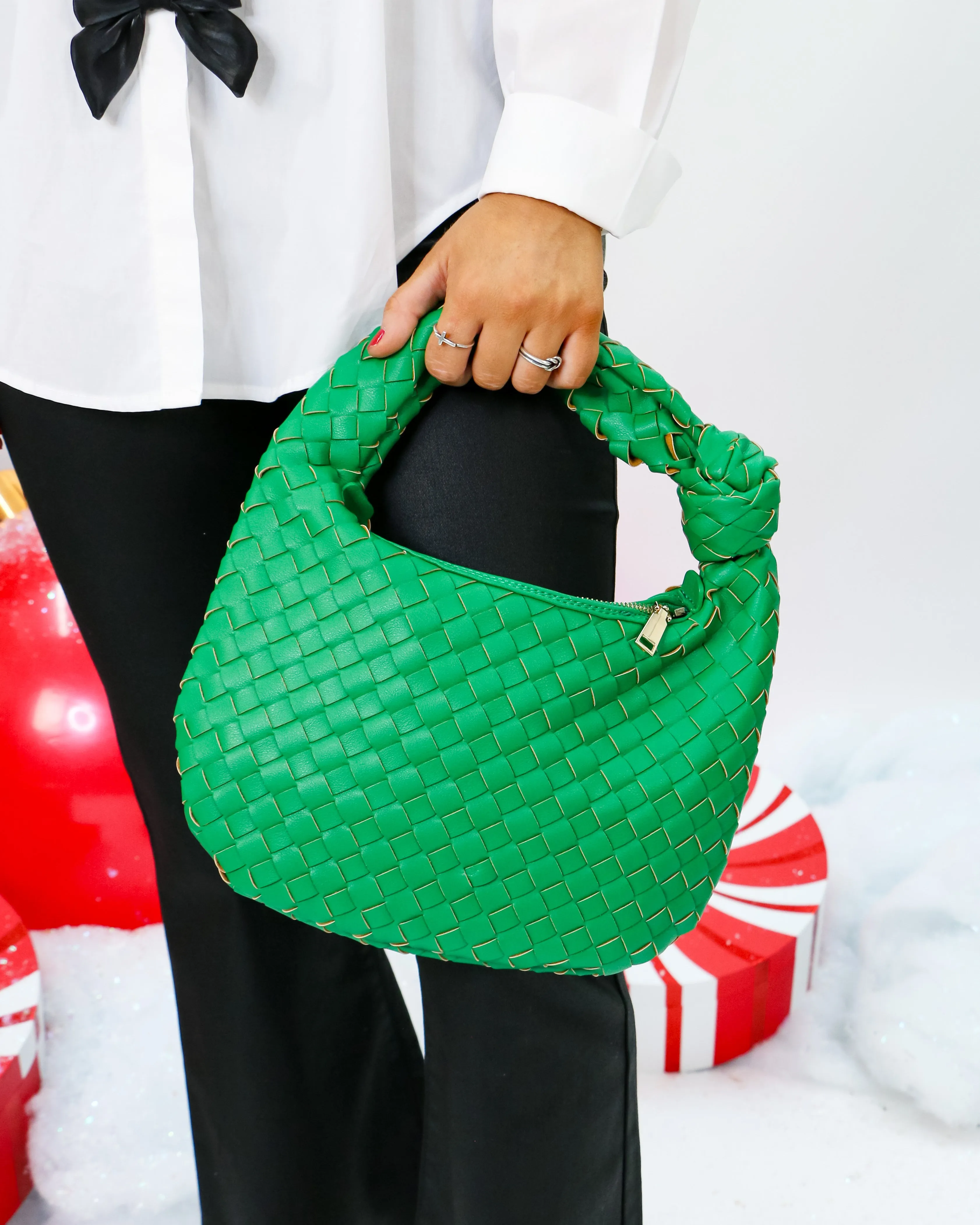 Texture Shoulder Knot Bag in Green