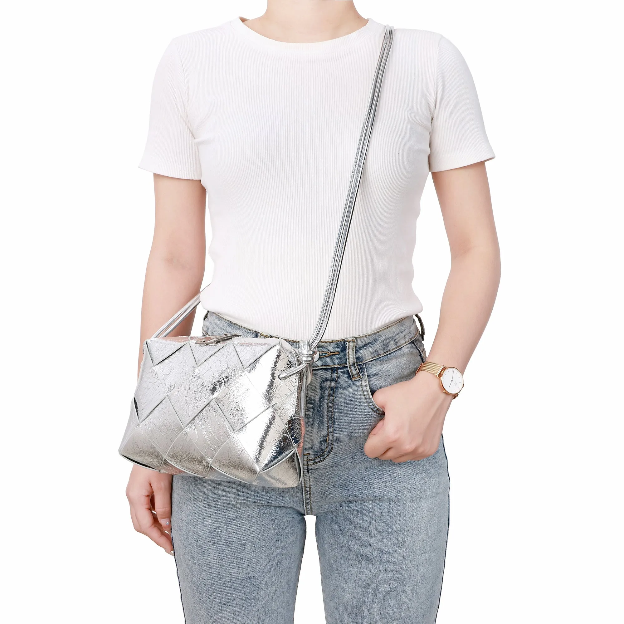 Tiffany & Fred Smooth Woven Leather Top-Handle Crossbody/Shoulder Bag