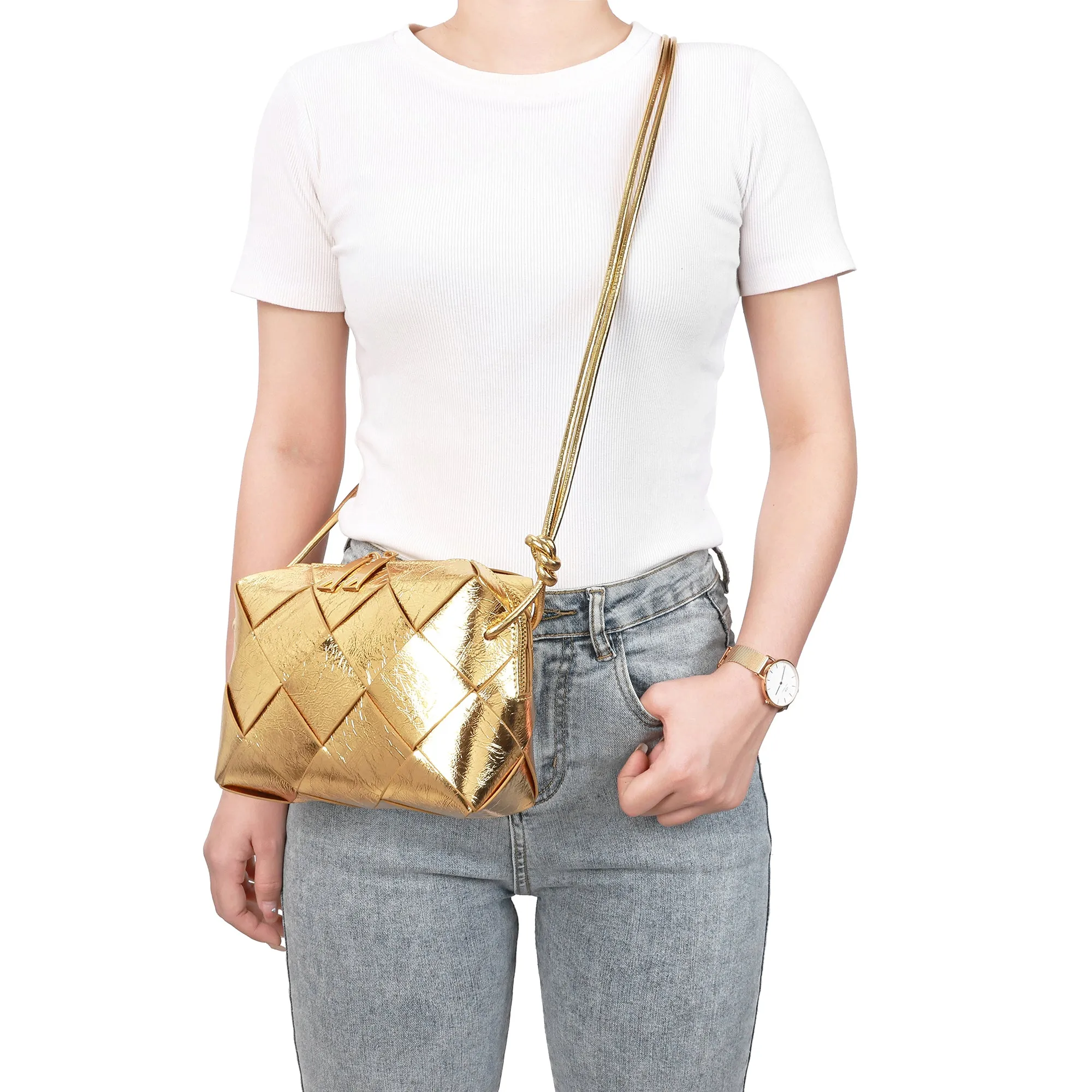 Tiffany & Fred Smooth Woven Leather Top-Handle Crossbody/Shoulder Bag