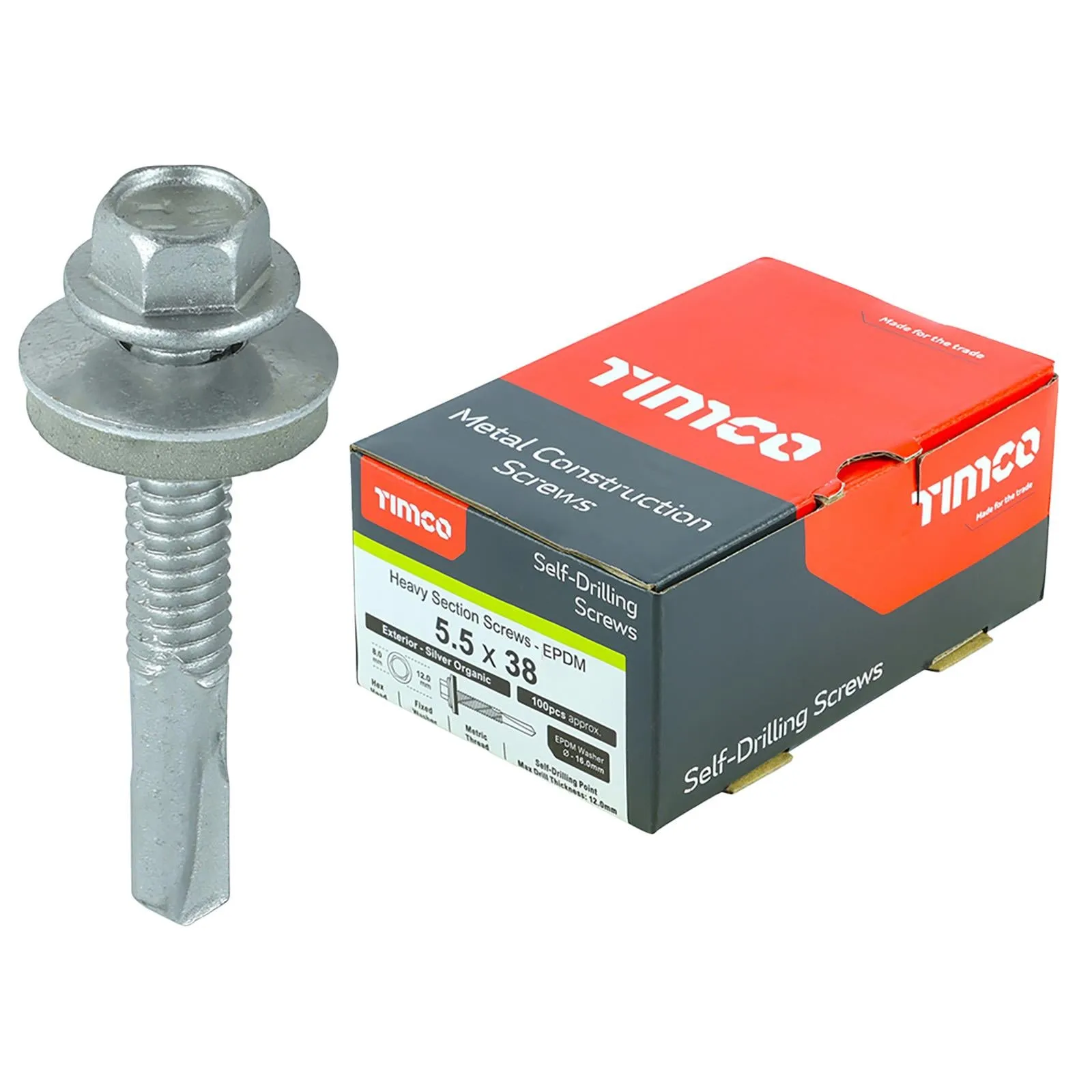 TIMCO Self Drilling Construction Screw for Heavy Section Steel with or without EPDM Washer Bi-Metal Exterior Zinc -Choose Size