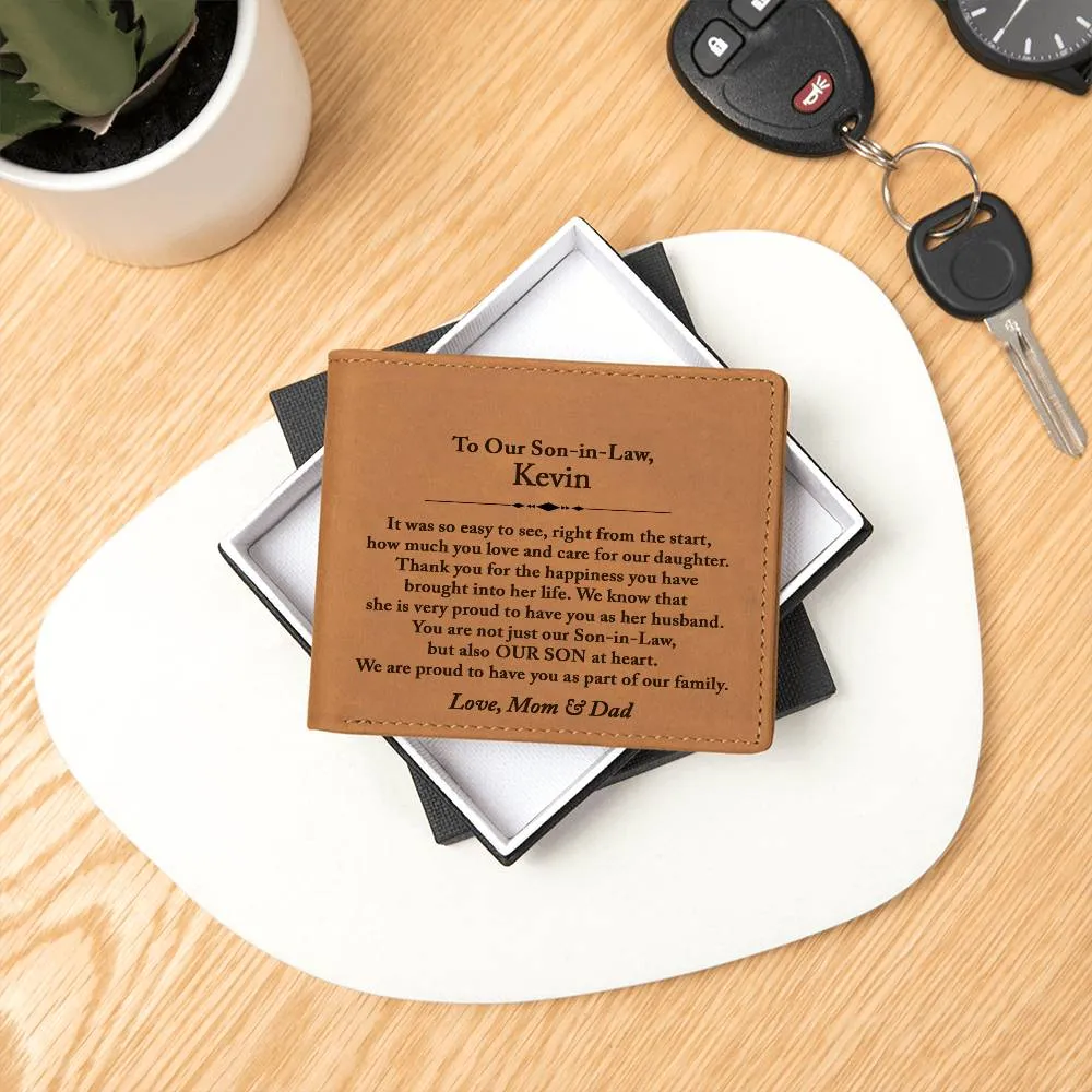 To My Son In Law Leather Wallet, Son In Law Gift From Mom and Dad, Son In Law Wedding Gift, Parents In Law to New Son, Personalized Wallet