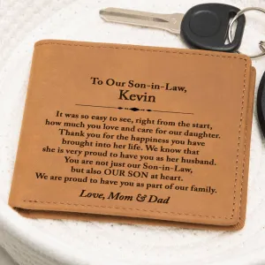 To My Son In Law Leather Wallet, Son In Law Gift From Mom and Dad, Son In Law Wedding Gift, Parents In Law to New Son, Personalized Wallet