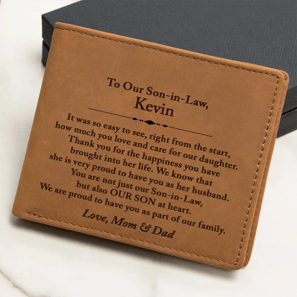 To My Son In Law Leather Wallet, Son In Law Gift From Mom and Dad, Son In Law Wedding Gift, Parents In Law to New Son, Personalized Wallet