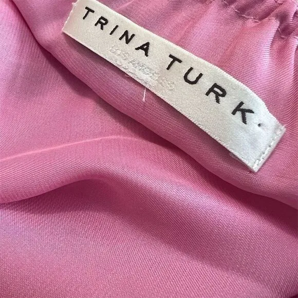 Trina Turk Amaris Off-The-Shoulder Silk Dress Pink Floral Print Knee Length Sz S
