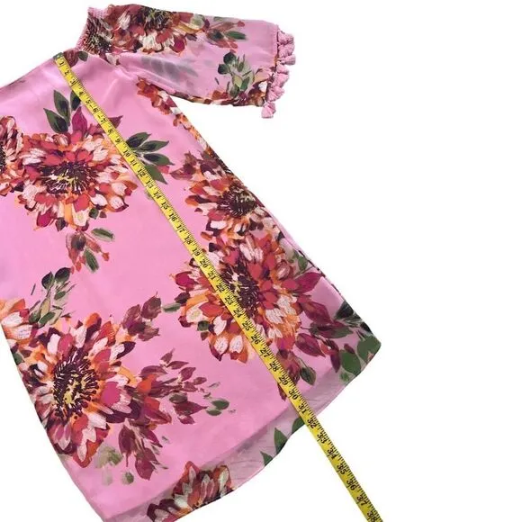 Trina Turk Amaris Off-The-Shoulder Silk Dress Pink Floral Print Knee Length Sz S