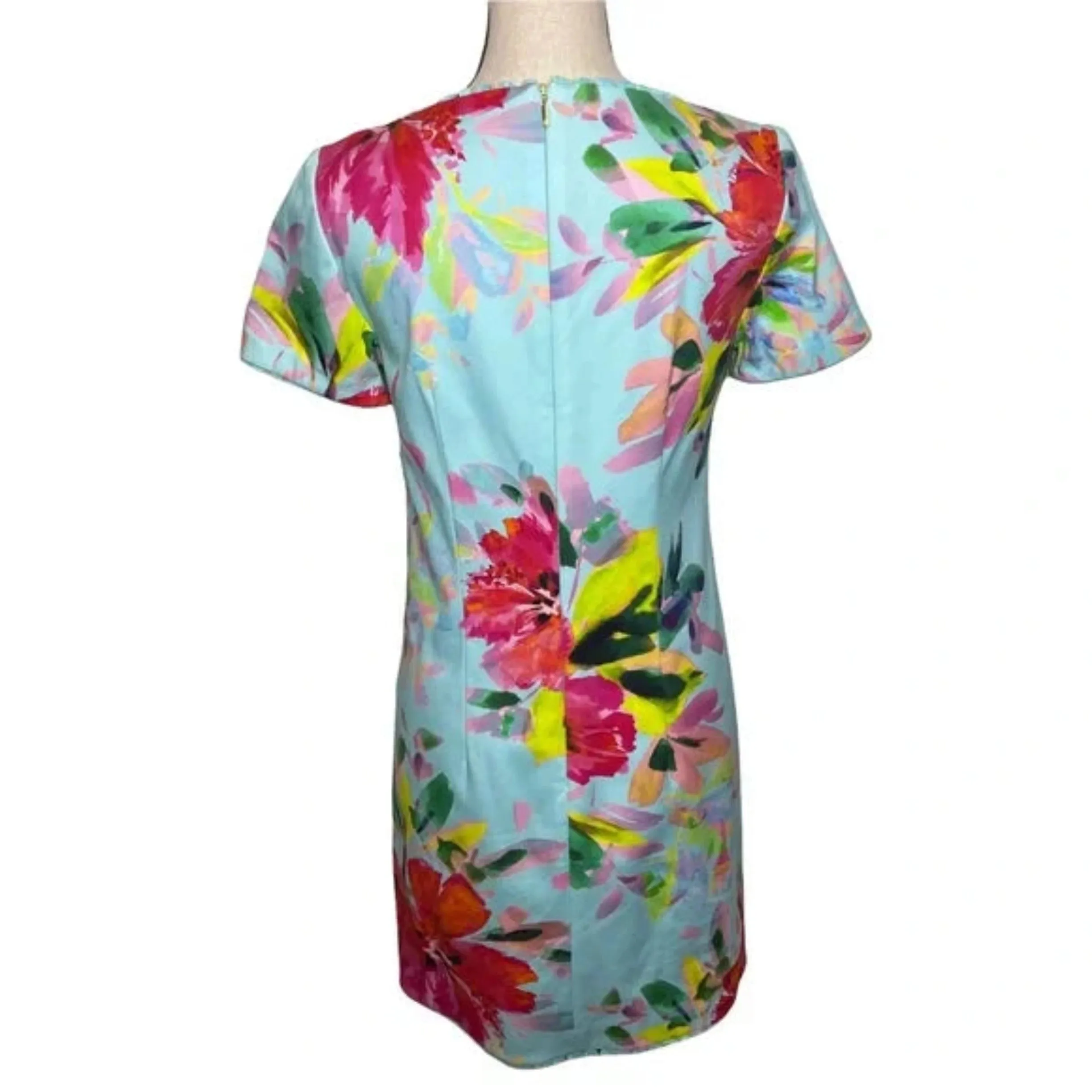 TRINA TURK Blue Rashida Floral Frayed Trim Sheath Cocktail Dress Size 6