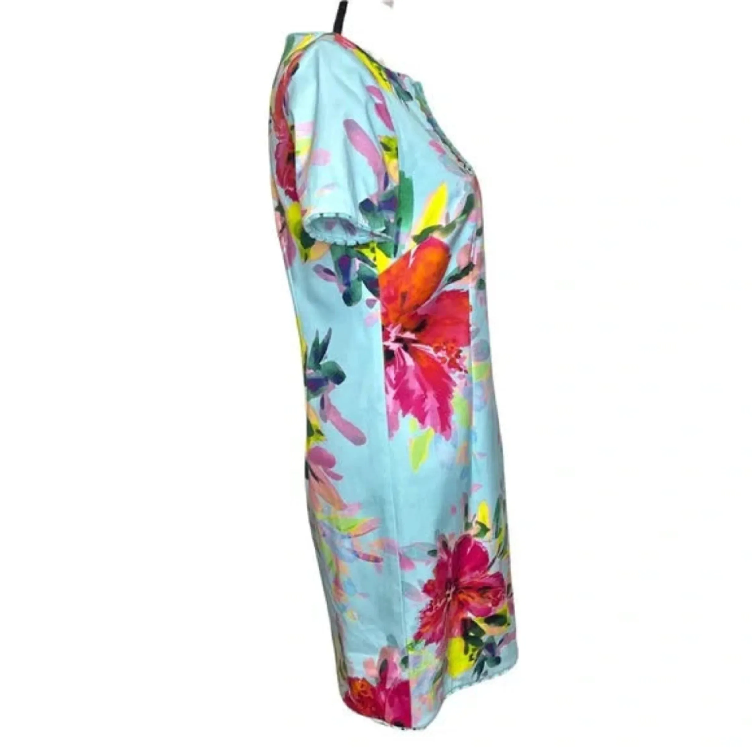 TRINA TURK Blue Rashida Floral Frayed Trim Sheath Cocktail Dress Size 6