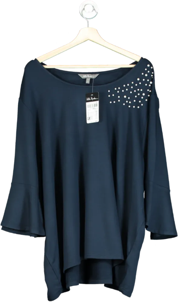 Ulla Popken Navy Blue Embellished Boat Neck Top UK XXL