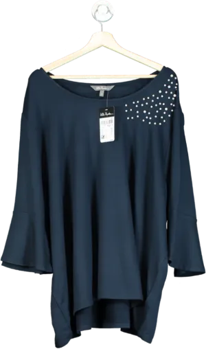 Ulla Popken Navy Blue Embellished Boat Neck Top UK XXL