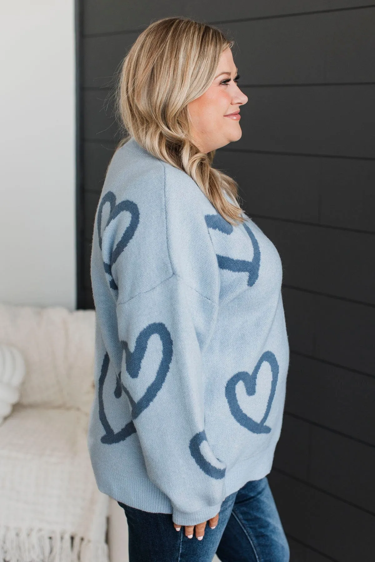 Unbelievable Devotion Heart Knit Sweater- Light Blue
