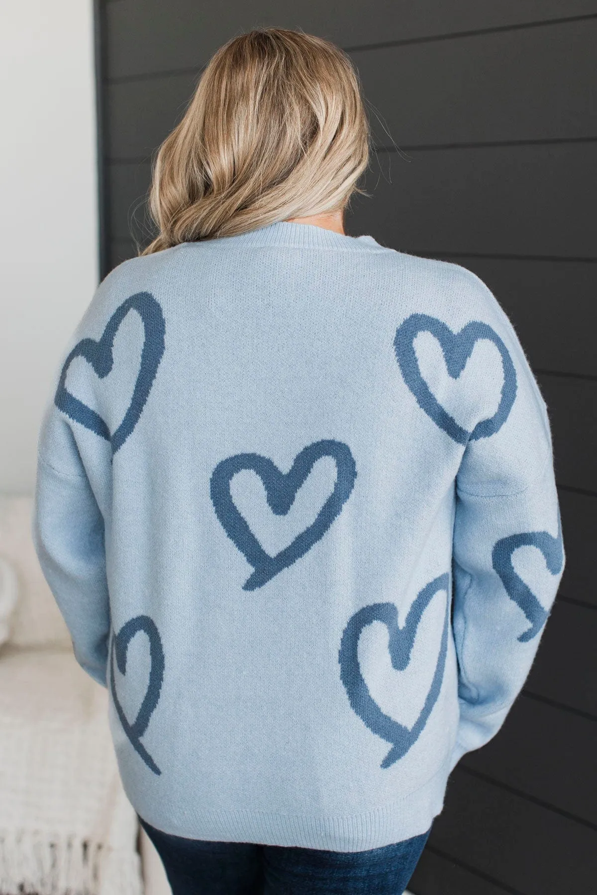 Unbelievable Devotion Heart Knit Sweater- Light Blue
