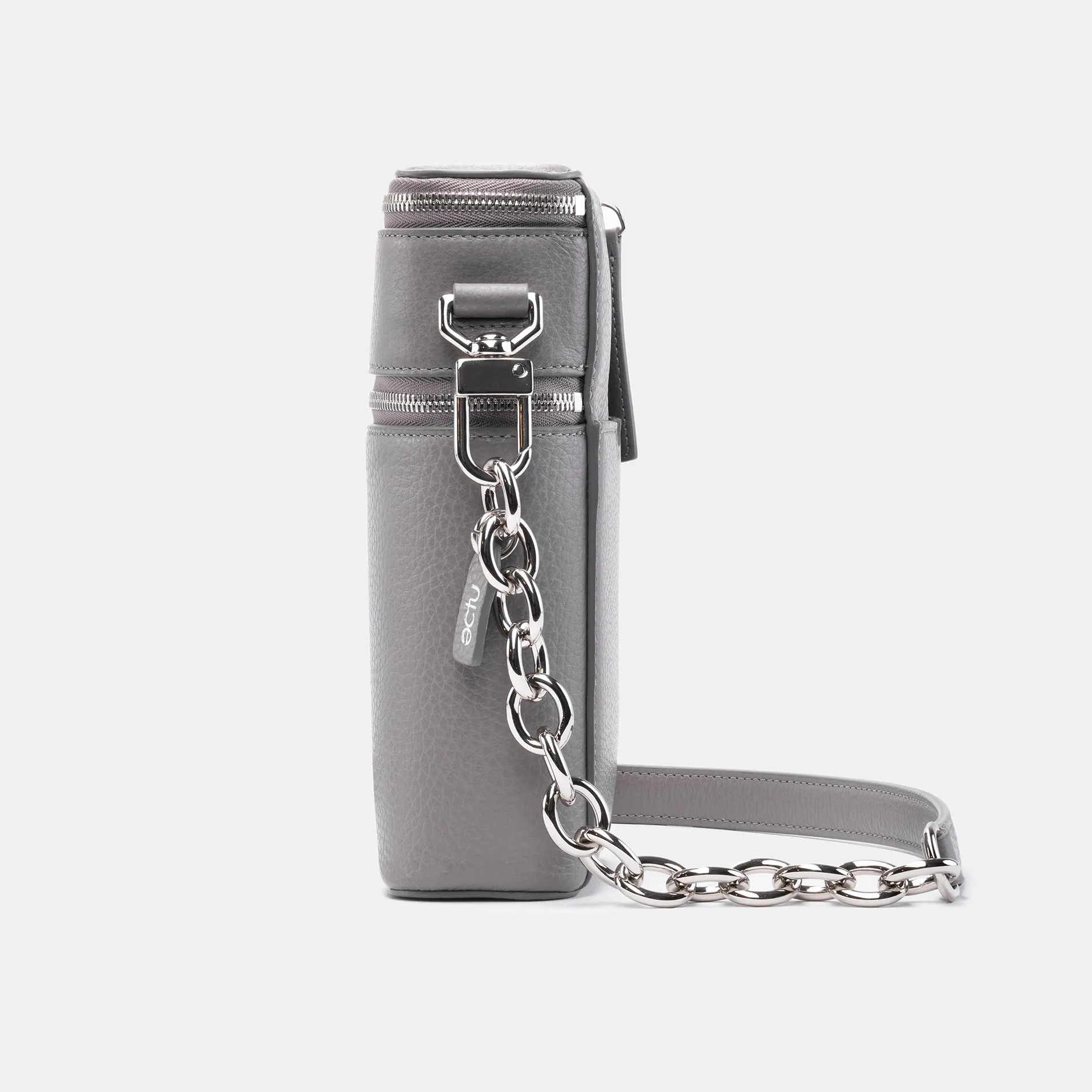Veda Double Zipper Italian Leather Crossbody in Storm
